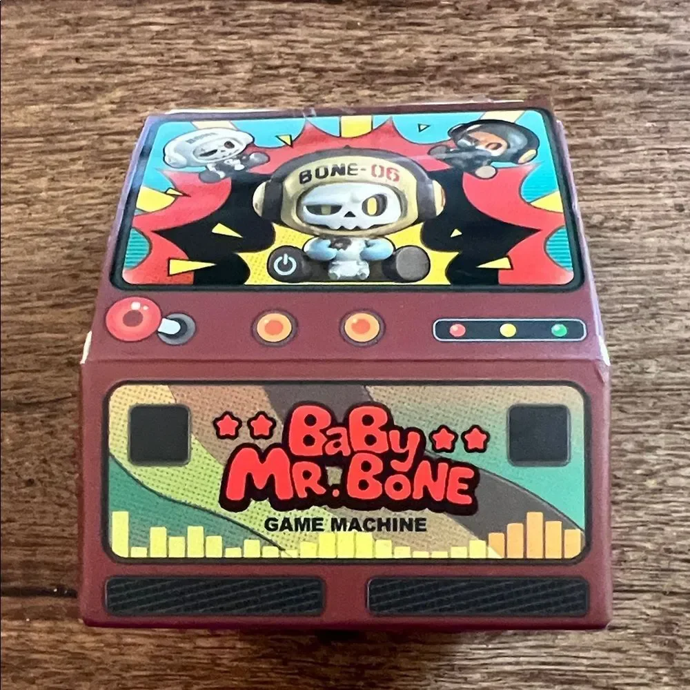 Baby Mr. Bone Game Machine Tin Box - Red, Teal, Yellow Accents